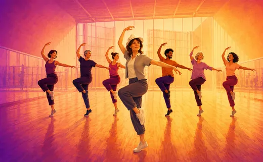 Illustration provisoire : un cours de danse en ligne mené par la professeure, dans une salle chaleureuse